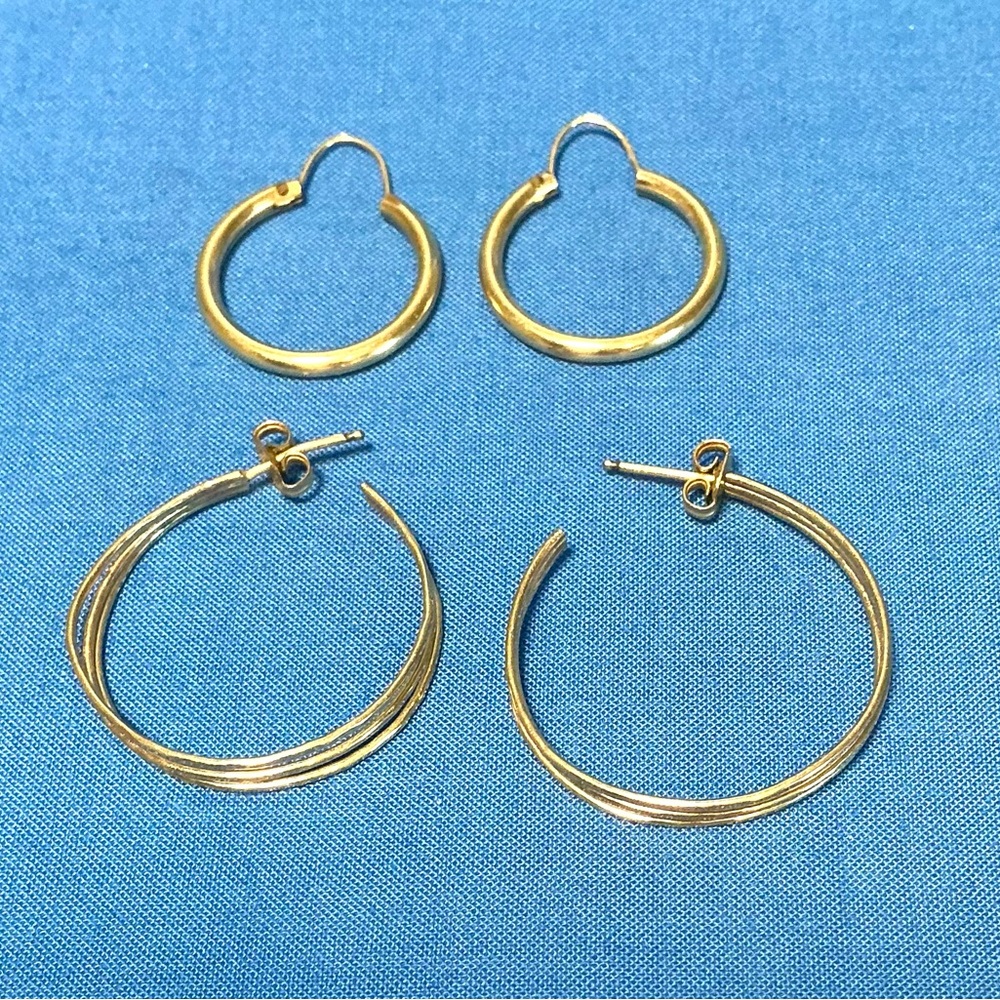 2 Prs. Elegant & Classic Gold-Filled Hoop Earrings. Pierced. Vintage Estate